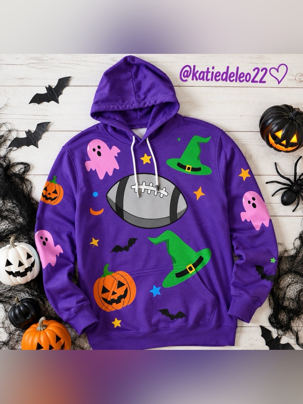 Purple Halloween 🎃 Graphic Hoodie with Pumpkins & Witches football 🏈 sweatshirt